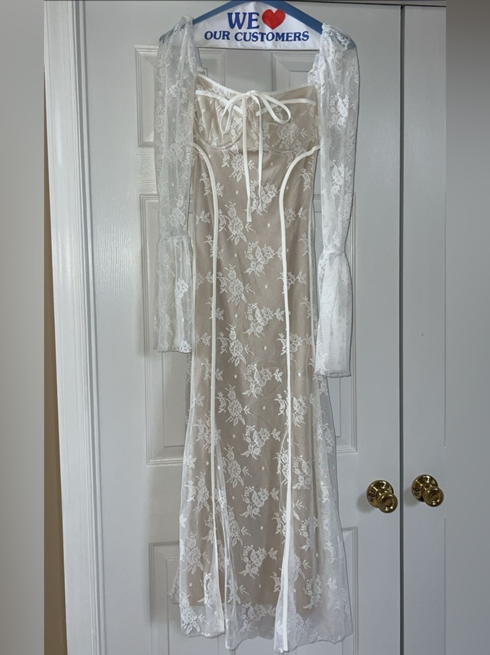 Sheer White Floral Lace Overlay Dress